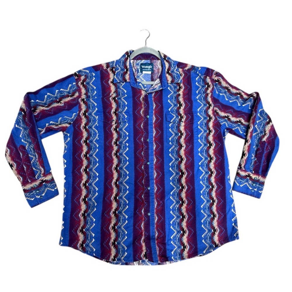 Vintage Wrangler Pearl Snap Tribal/Aztec Pattern Shirt - Picture 1 of 6
